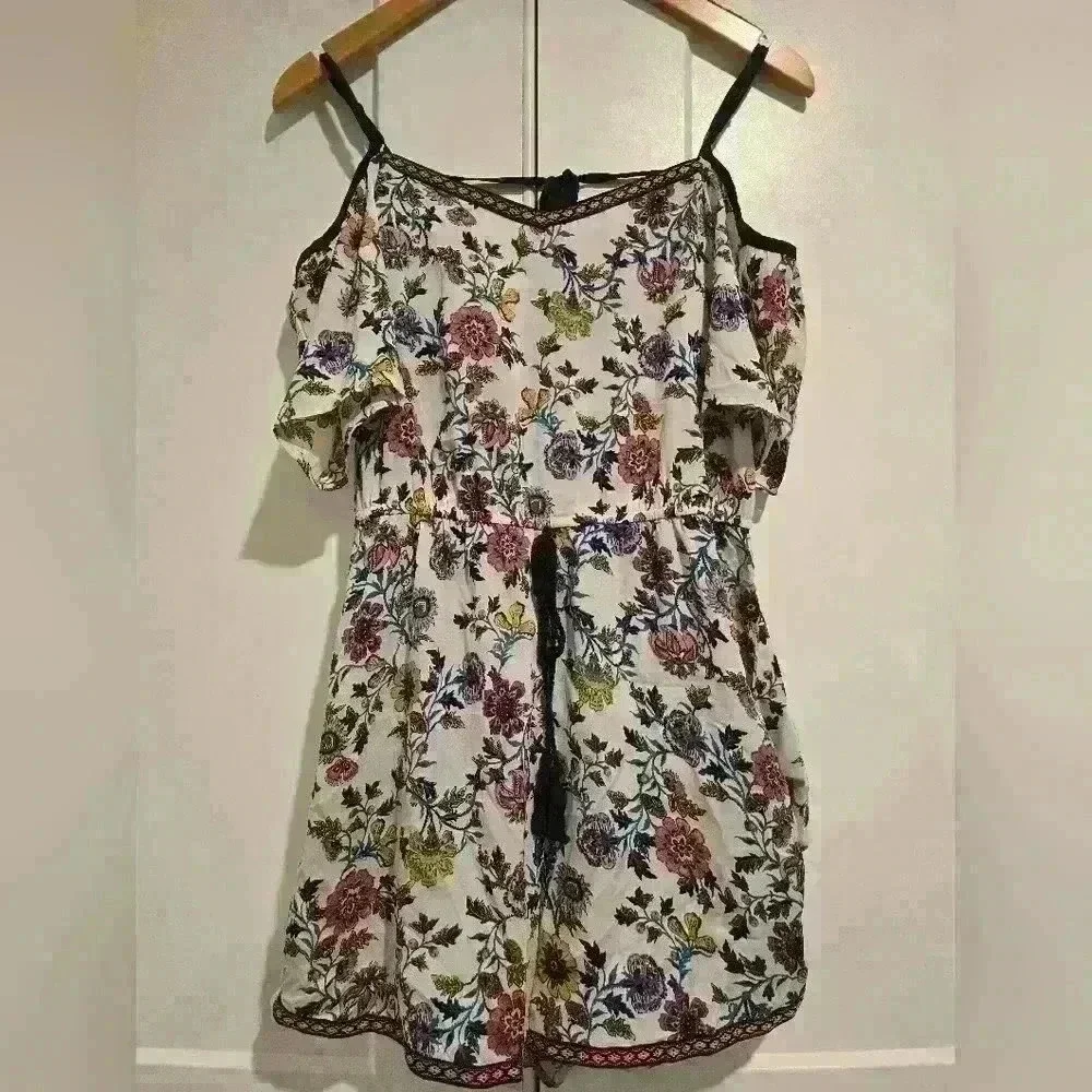 Blue Rain Floral Cold Shoulder Boho Lightweight Romper
